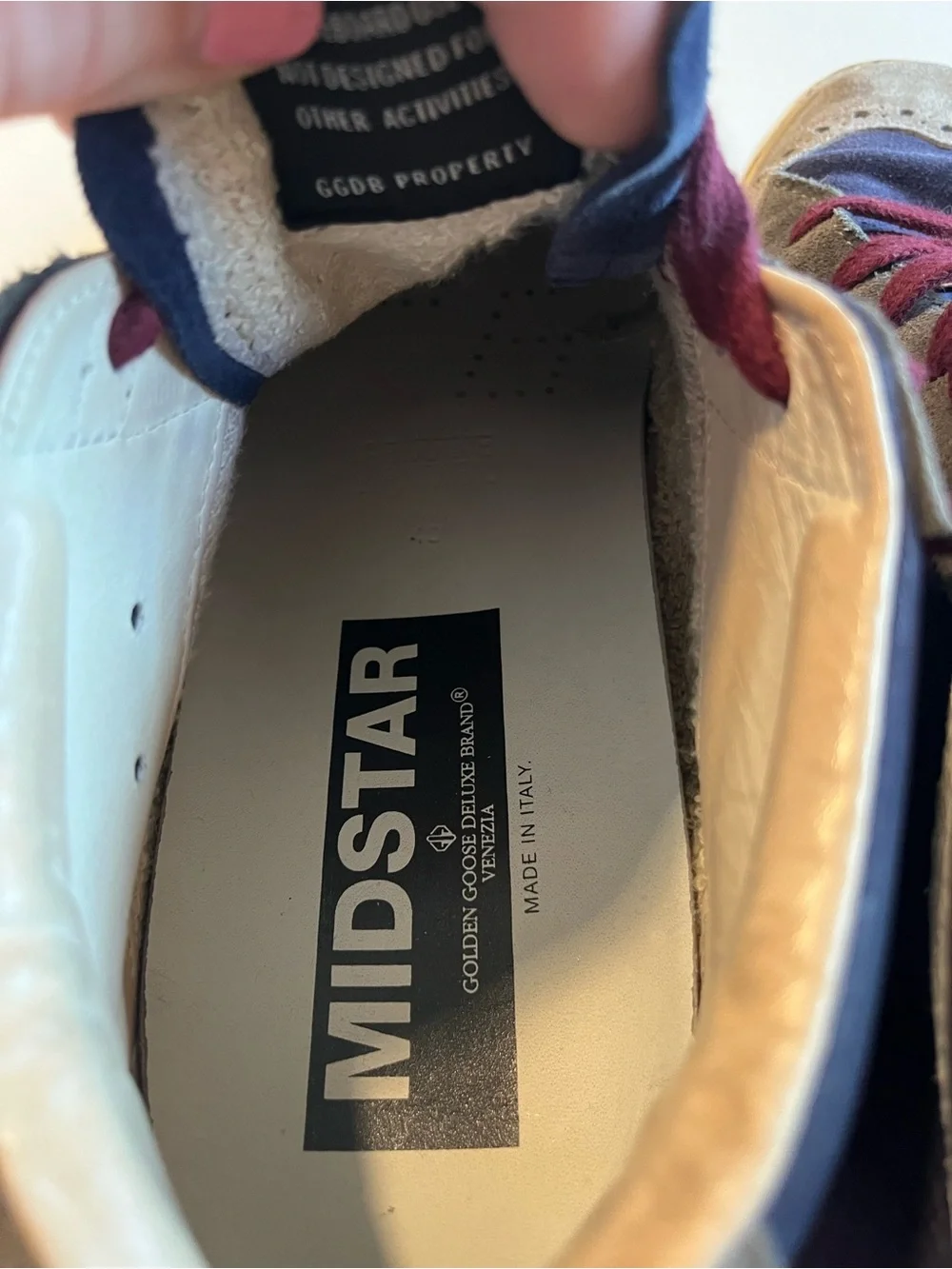 Golden Goose Navy, Burgundy and Beige Midstar High-Top Sneaker - Picture 9 of 12